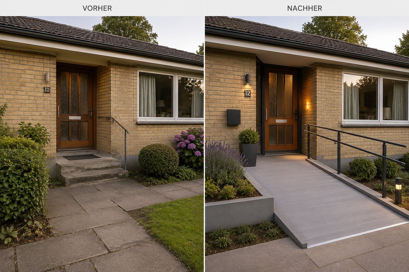 Schwellenfreier Zugang mit Rampe am Hauseingang